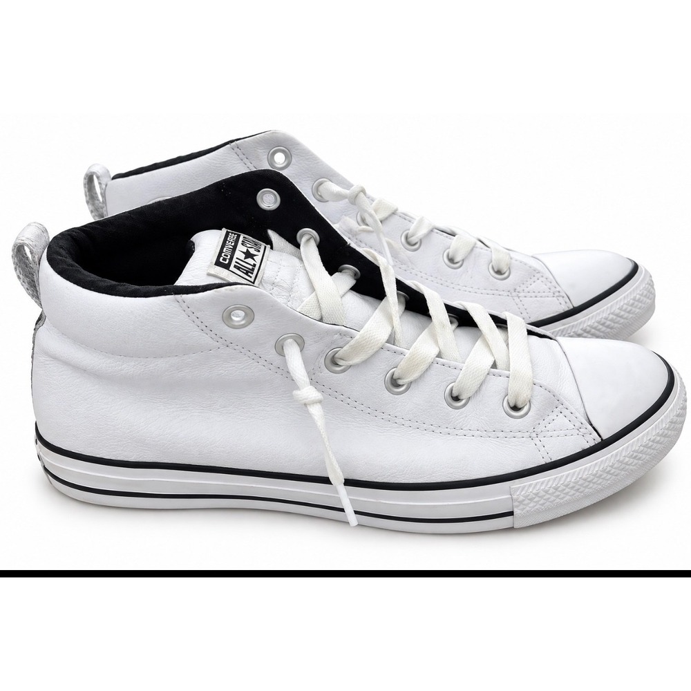 Converse Chuck Taylor All Star Street Mid White Leather Sneakers Mens 11